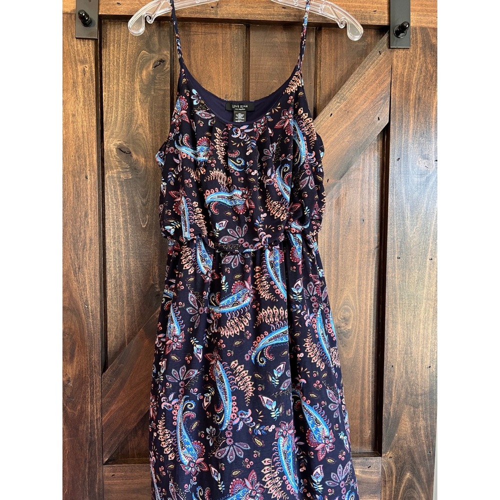 Navy Paisley Floral Spaghetti Strap Dress Large, Romantic Bohemian Travel Spring - Picture 10 of 12